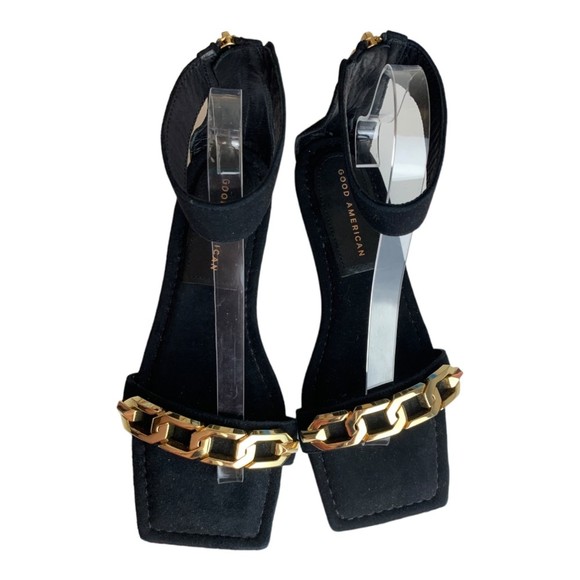 NWOB Good American Chain Ankle Wrap Sandal Suede Black Size 7 Zipper Back - Picture 3 of 10